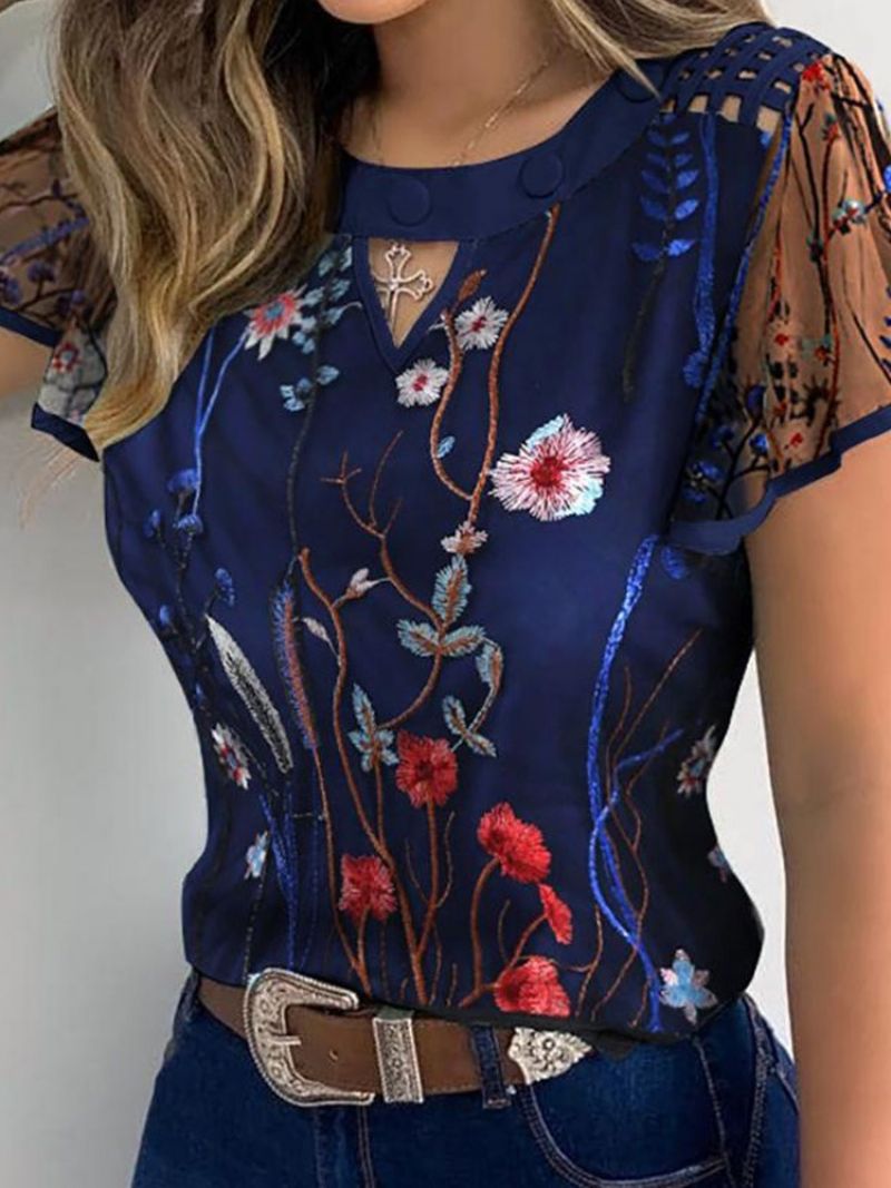 Floral Patchwork Regular Standard Kortærmet Damebluse