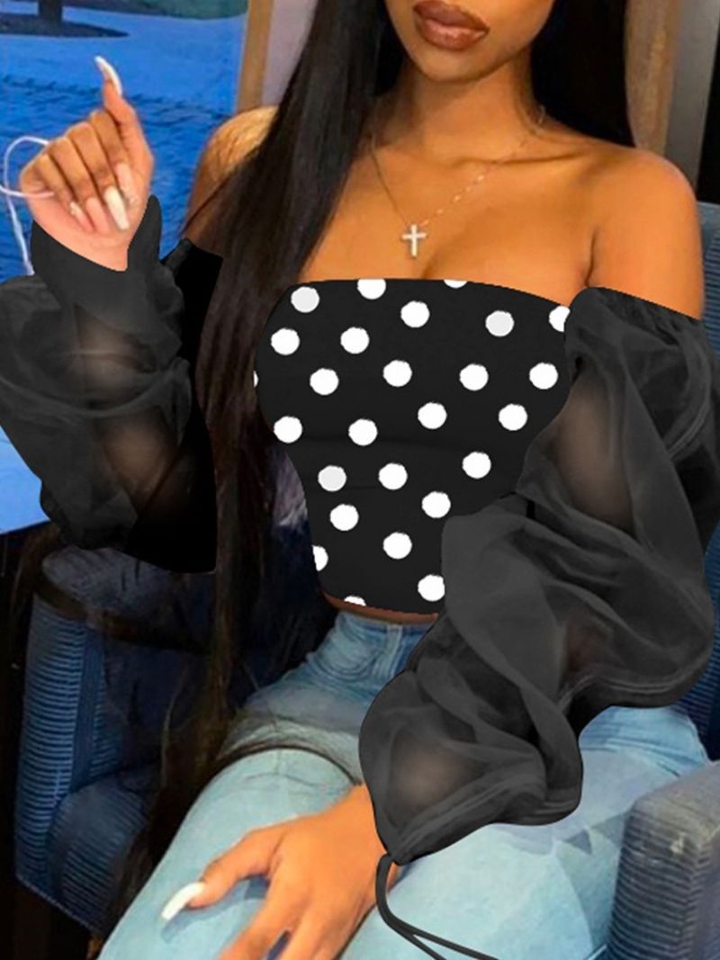 Kort Langærmet Polka Dots Slim Sexet T-Shirt