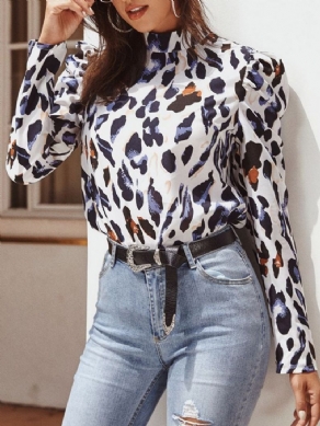 Leopard Regular Stand Collar Standard Langærmet Damebluse