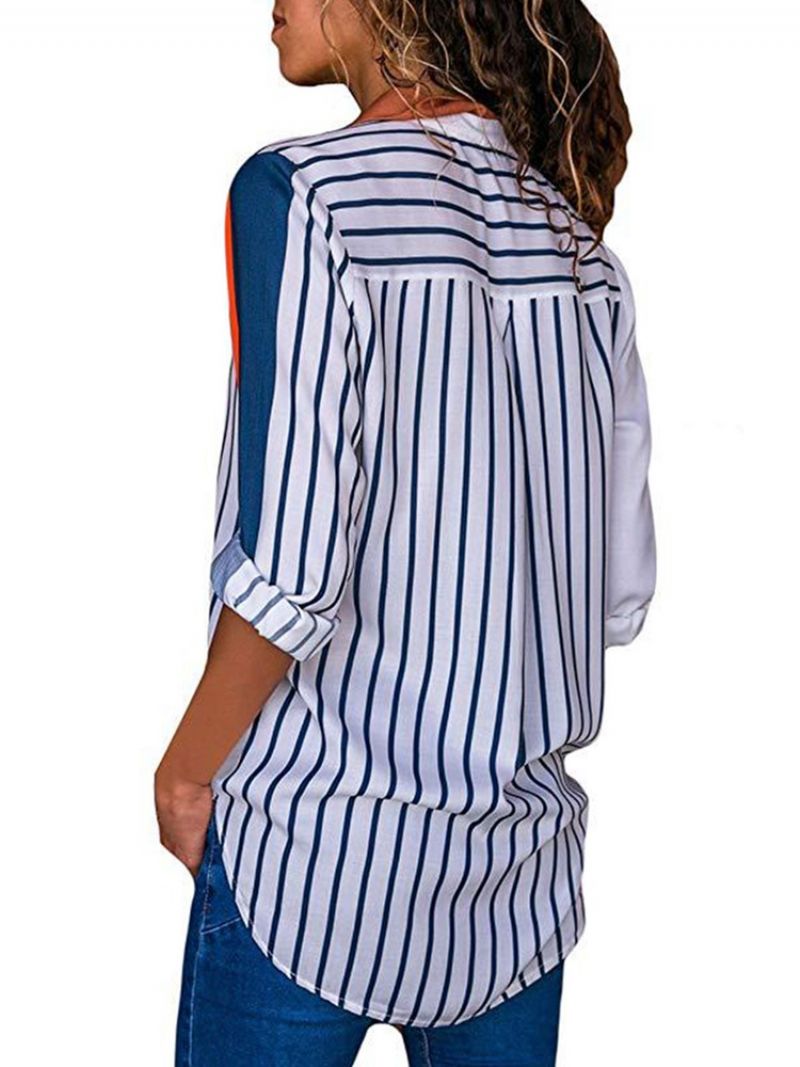 Loose Stripe Color Block Enkeltradet Langærmet Bluse