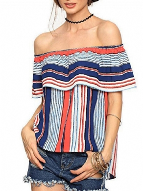 Off Shoulder Color Block Flæseærmet Kortærmet Dame Standard Bluse