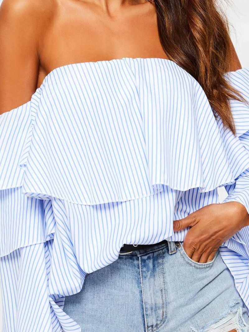 Off Shoulder Stripe Falbala Standard Bluse