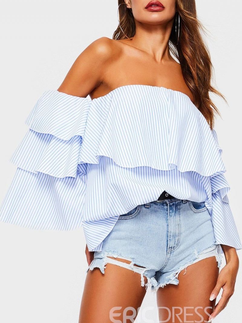 Off Shoulder Stripe Falbala Standard Bluse