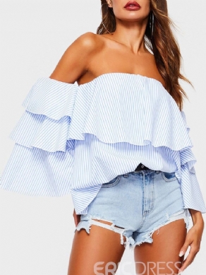 Off Shoulder Stripe Falbala Standard Bluse