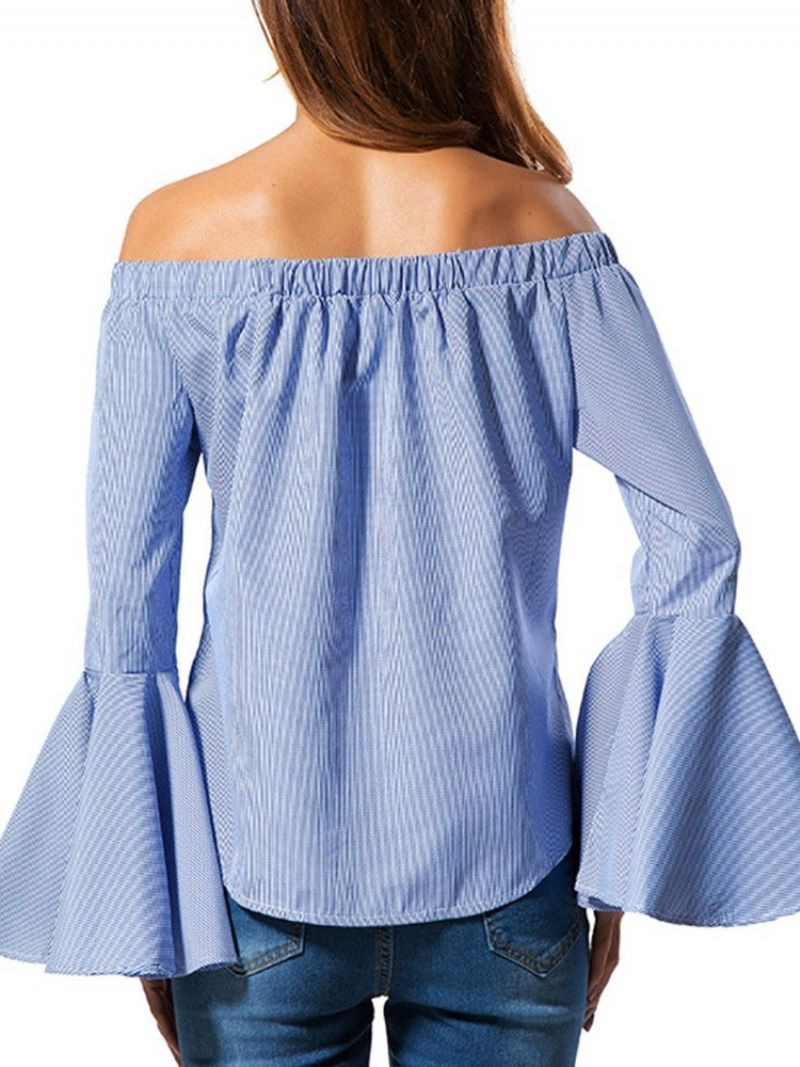 Patchwork Stripe Flare Sleeve Standard Langærmet Bluse