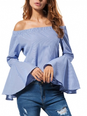 Patchwork Stripe Flare Sleeve Standard Langærmet Bluse