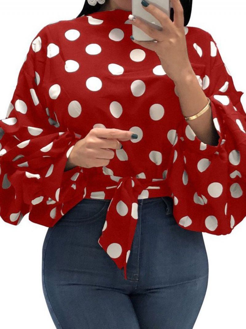 Polka Dots Bluse Med Snørebånd I Plus Størrelse