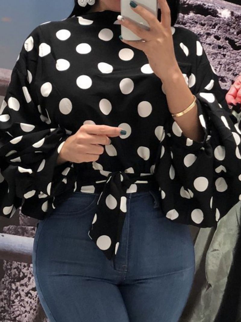 Polka Dots Bluse Med Snørebånd I Plus Størrelse