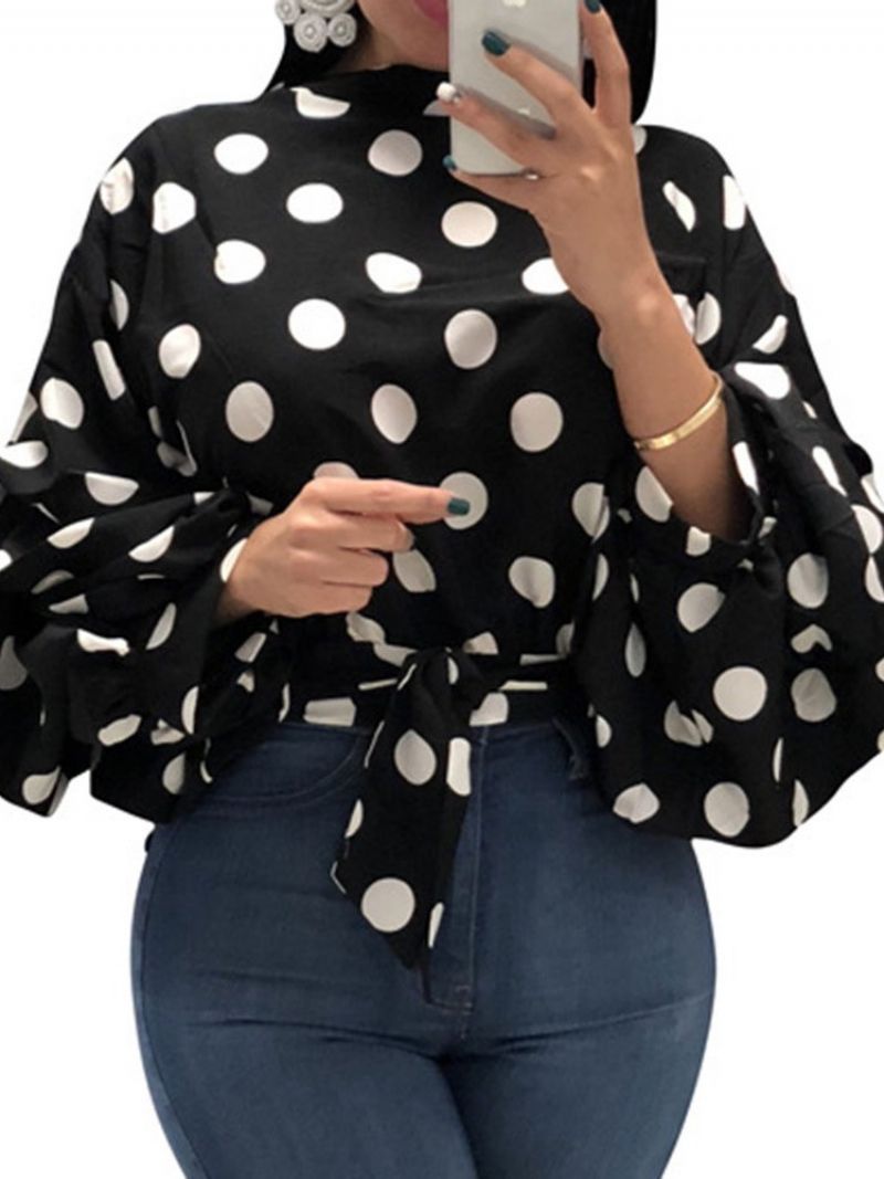 Polka Dots Bluse Med Snørebånd I Plus Størrelse