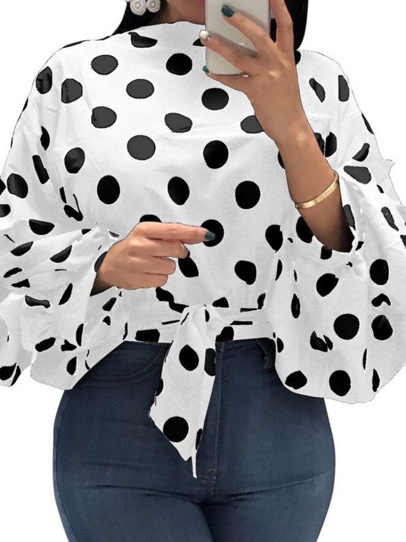 Polka Dots Bluse Med Snørebånd I Plus Størrelse