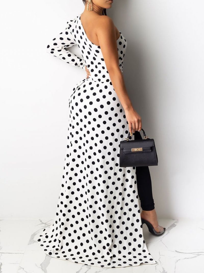 Polka Dots Print Asymmetri Lang Bluse Til Kvinder