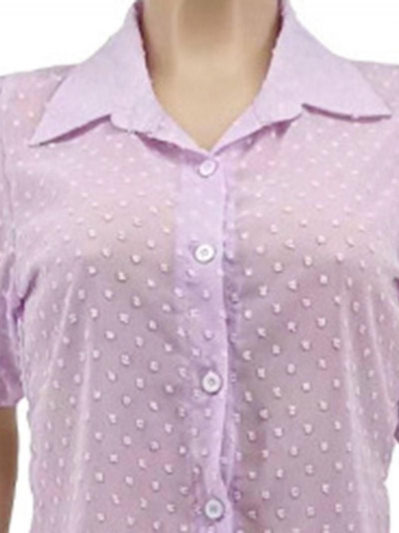 Polka Dots Revers Knap Dame Kortærmet Standard Bluse