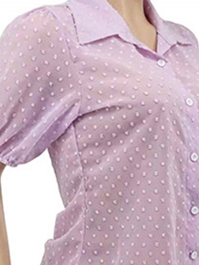 Polka Dots Revers Knap Dame Kortærmet Standard Bluse