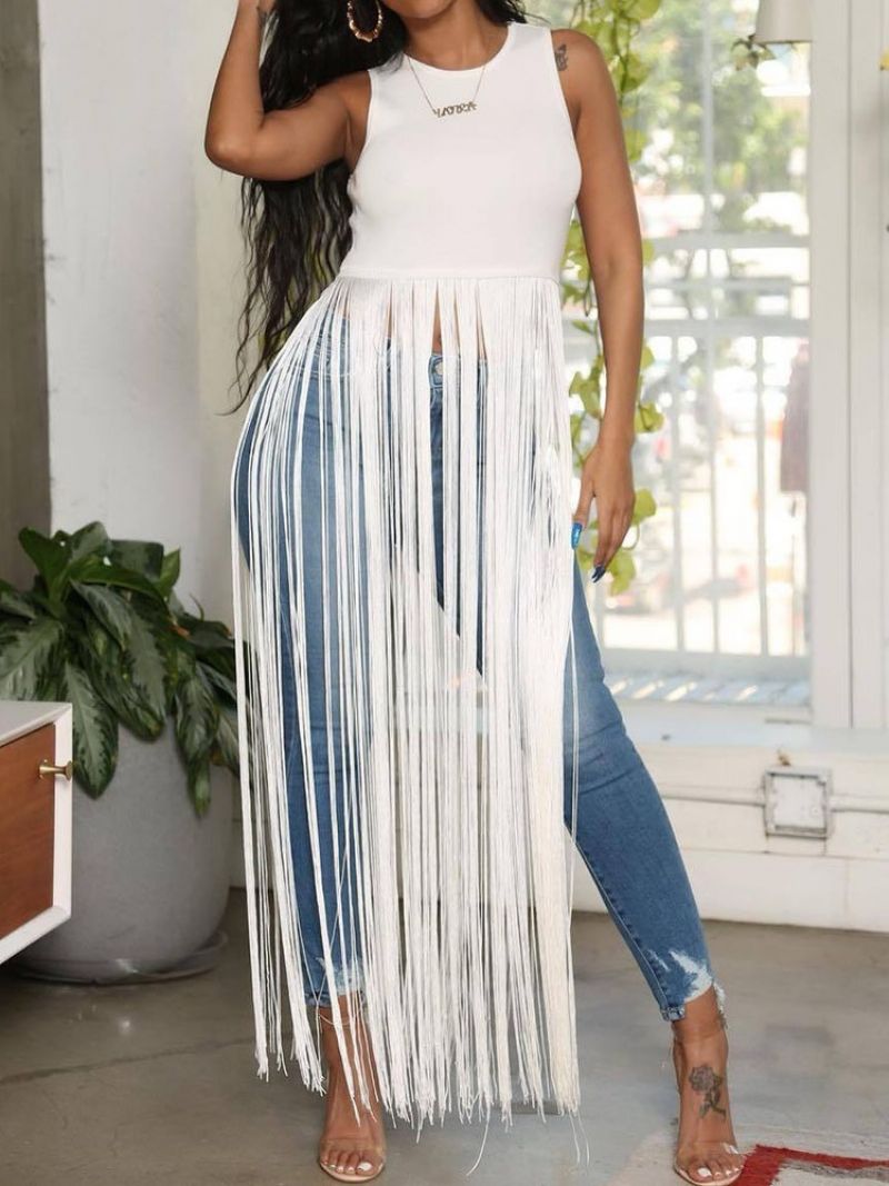 Polyester Sommer Tassel Long Tank Top