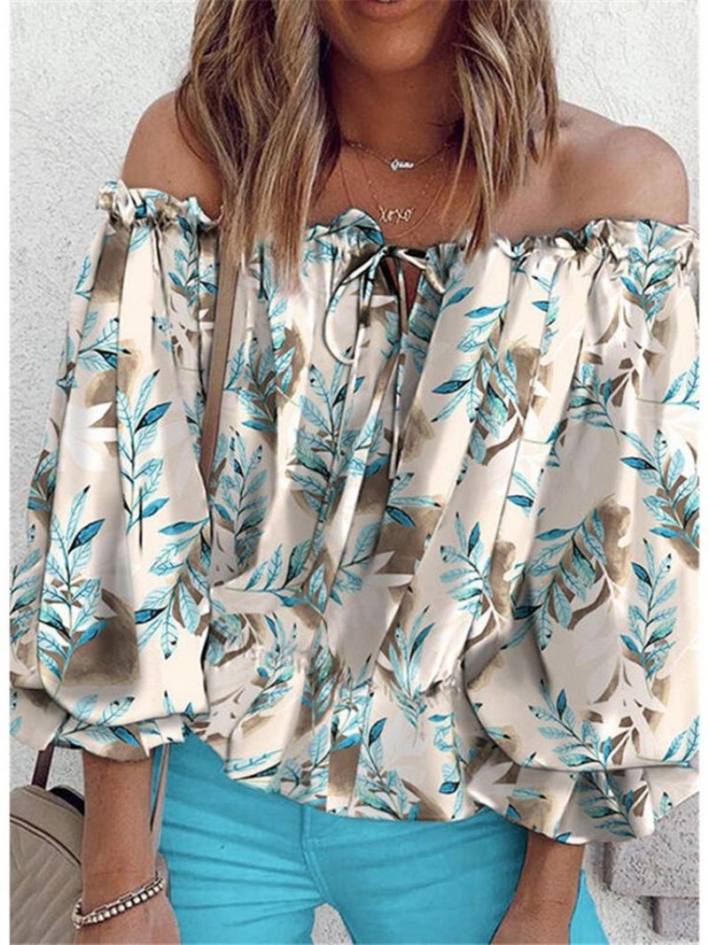 Print Blomster Off Shoulder Mid-Længde Ni-Punkts Ærmer Damebluse