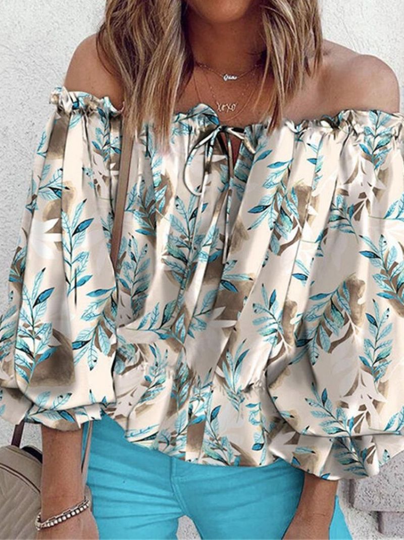 Print Blomster Off Shoulder Mid-Længde Ni-Punkts Ærmer Damebluse