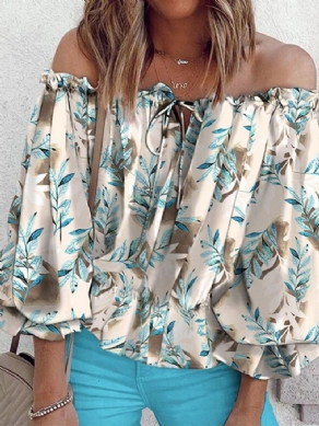 Print Blomster Off Shoulder Mid-Længde Ni-Punkts Ærmer Damebluse