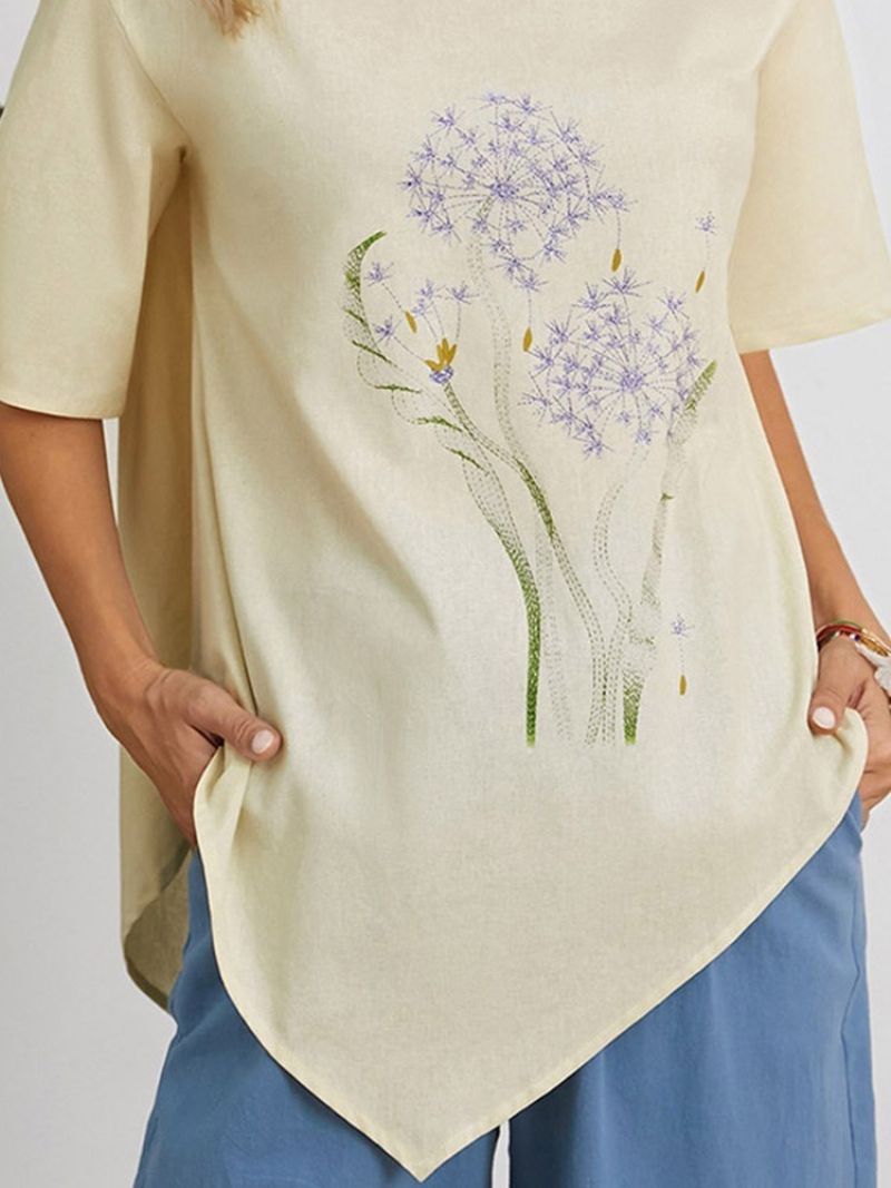 Print Blomsterbluse Med Mellemlang Halværmet