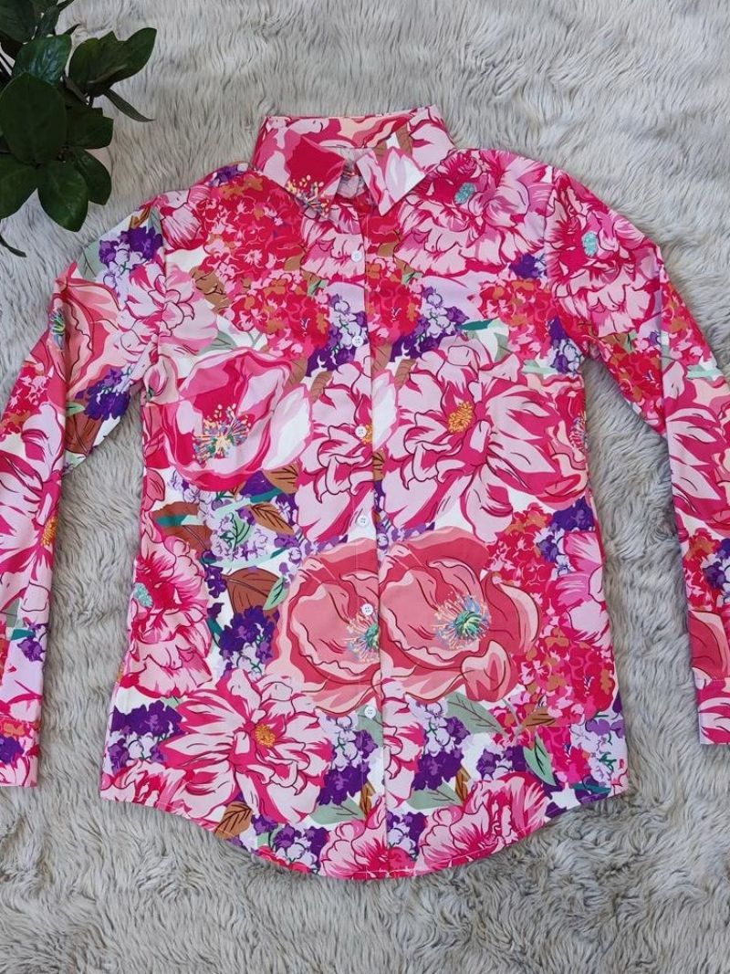 Revers Regular Floral Langærmet Mellemlang Damebluse