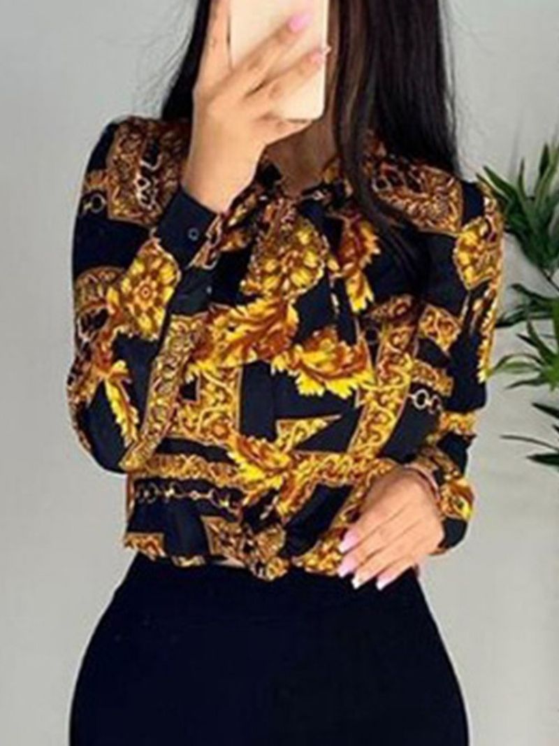 Revers Regular Print Langærmet Standard Bluse