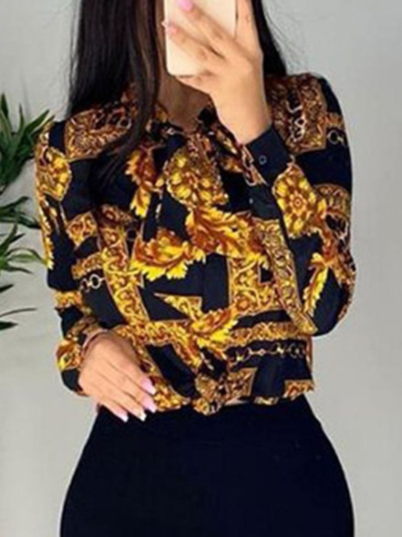 Revers Regular Print Langærmet Standard Bluse