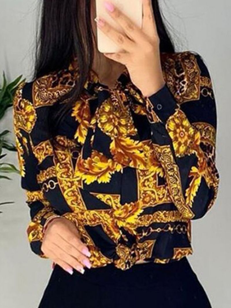 Revers Regular Print Langærmet Standard Bluse