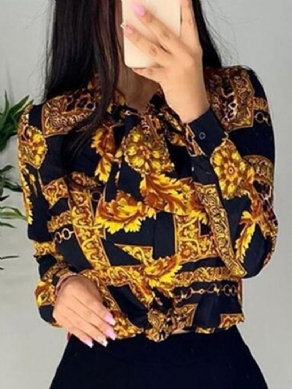 Revers Regular Print Langærmet Standard Bluse