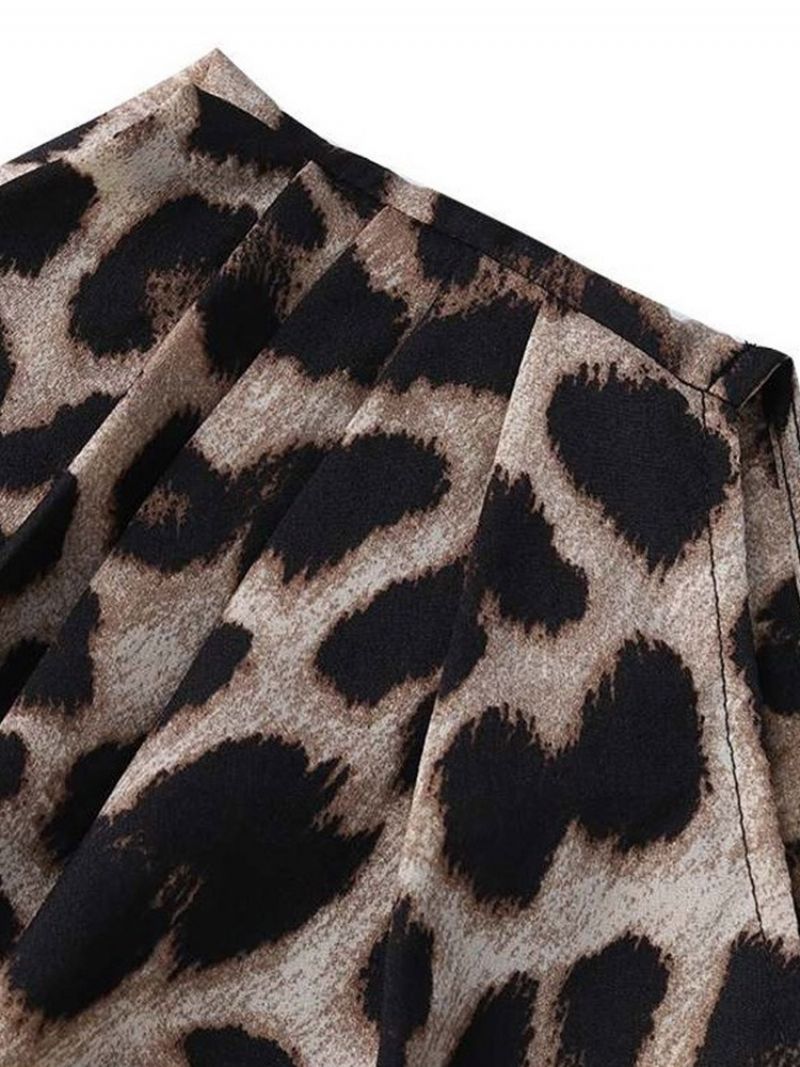 Skrå Krave Leopard Asymmetrisk Mellemlang Langærmet Damebluse