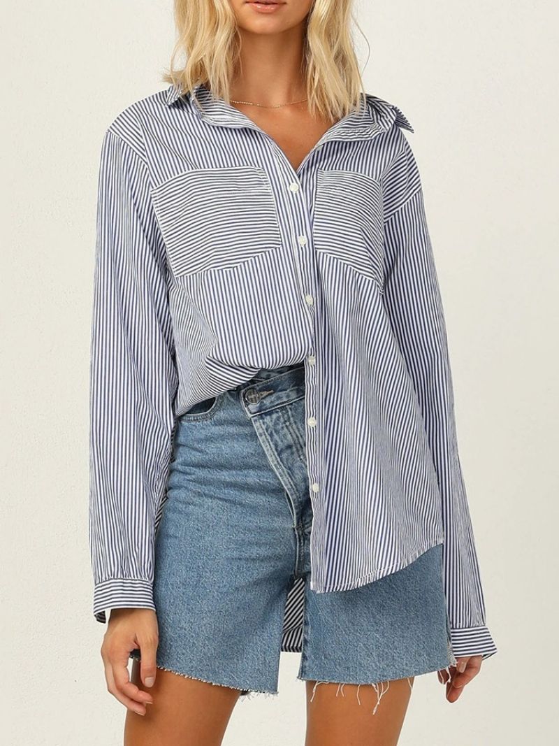 Stripe Revers Regular Mellemlang Langærmet Bluse