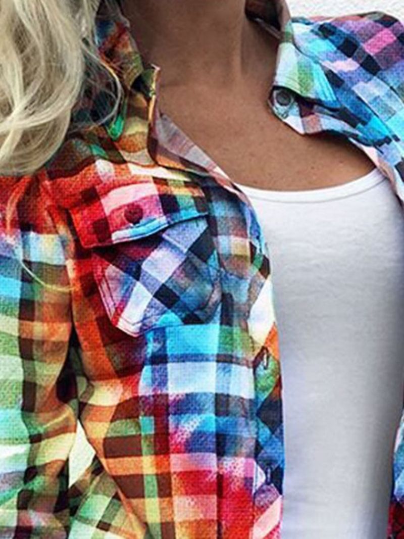 Udskriv Regular Color Block Bluse Med Mellemlang Ærme