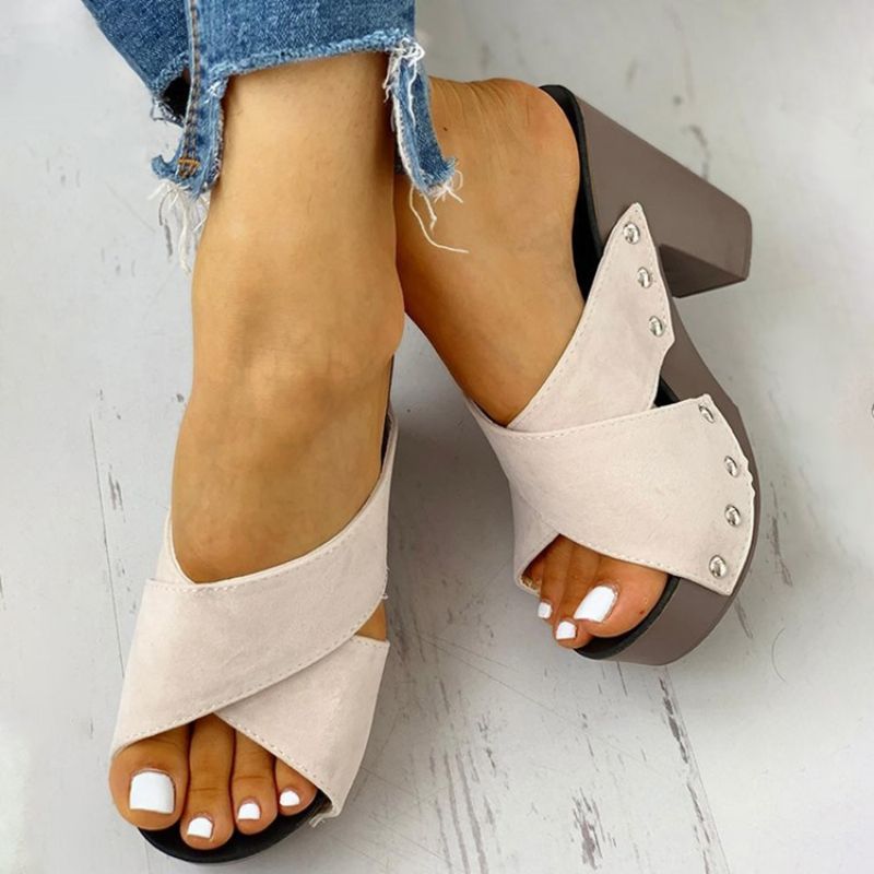 Flip Flop Chunky Heel Slip-On Sommer Hjemmesko