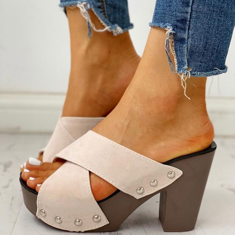 Flip Flop Chunky Heel Slip-On Sommer Hjemmesko