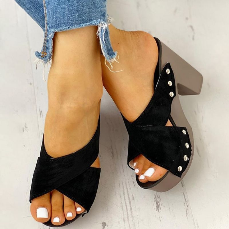 Flip Flop Chunky Heel Slip-On Sommer Hjemmesko