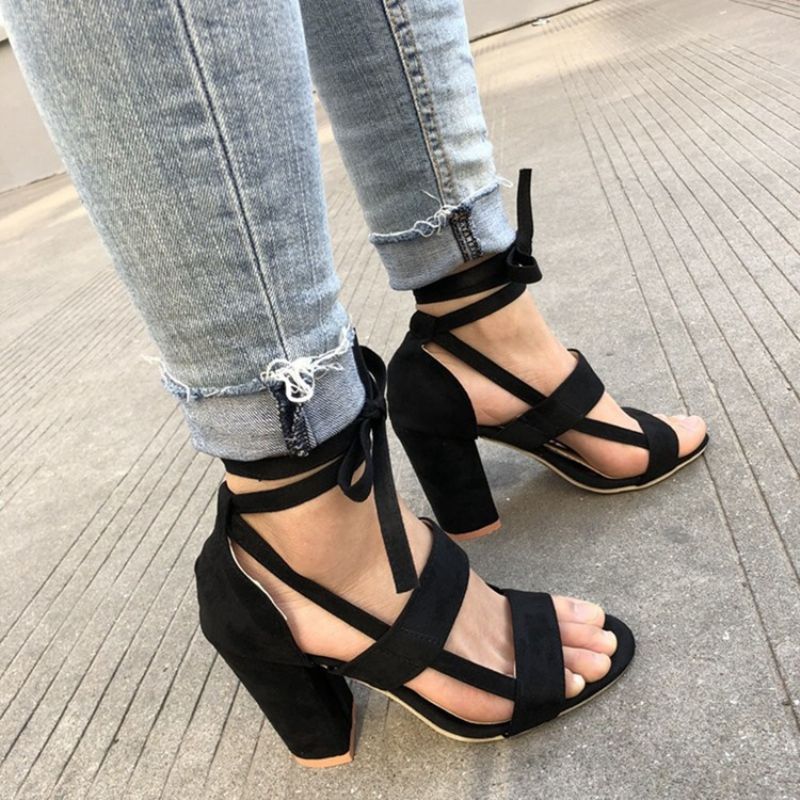 Hældækkende Peep Toe Chunky Heel Kvinders Almindelige Sandaler