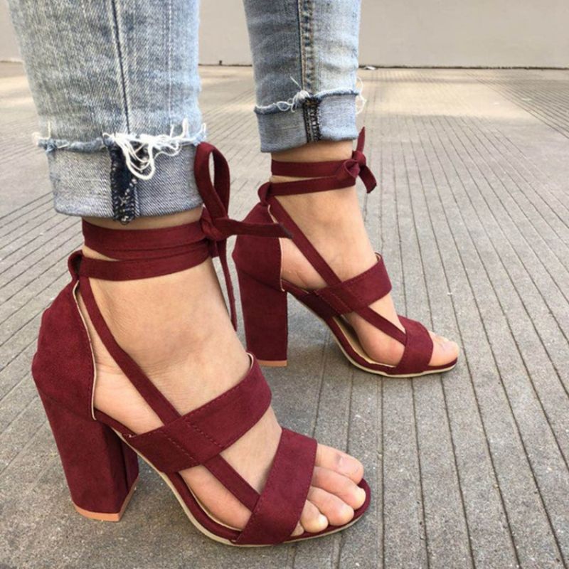 Hældækkende Peep Toe Chunky Heel Kvinders Almindelige Sandaler