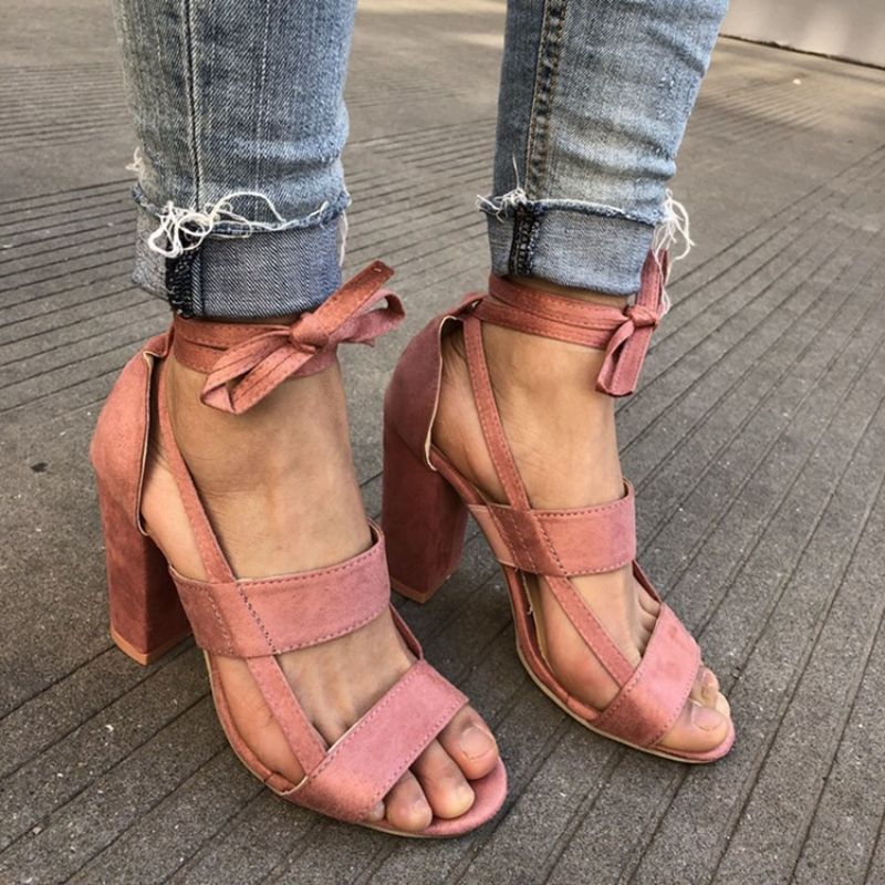 Hældækkende Peep Toe Chunky Heel Kvinders Almindelige Sandaler