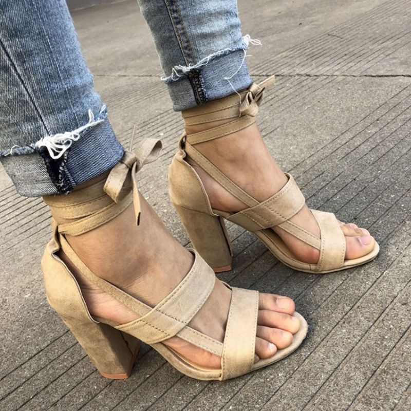 Hældækkende Peep Toe Chunky Heel Kvinders Almindelige Sandaler