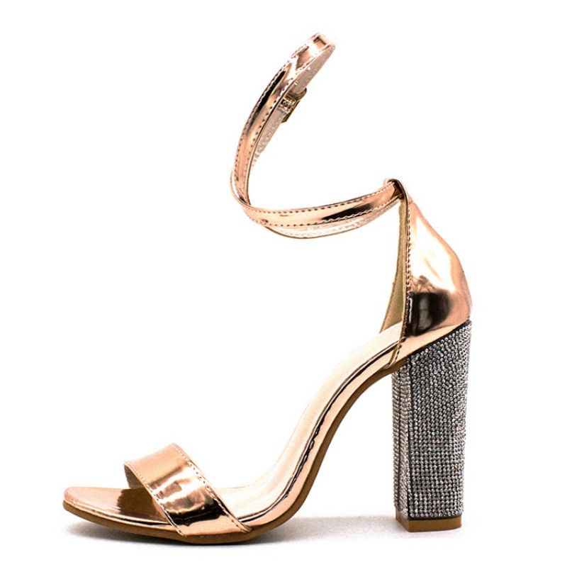 Rhinestone Line-Style Spænde Chunky Heel Damesandaler