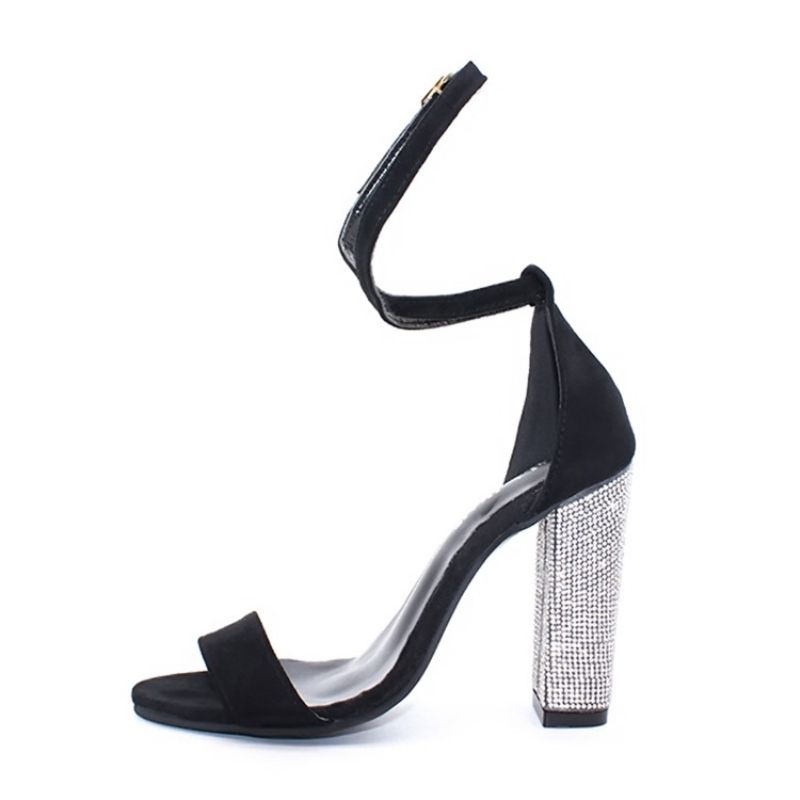 Rhinestone Line-Style Spænde Chunky Heel Damesandaler