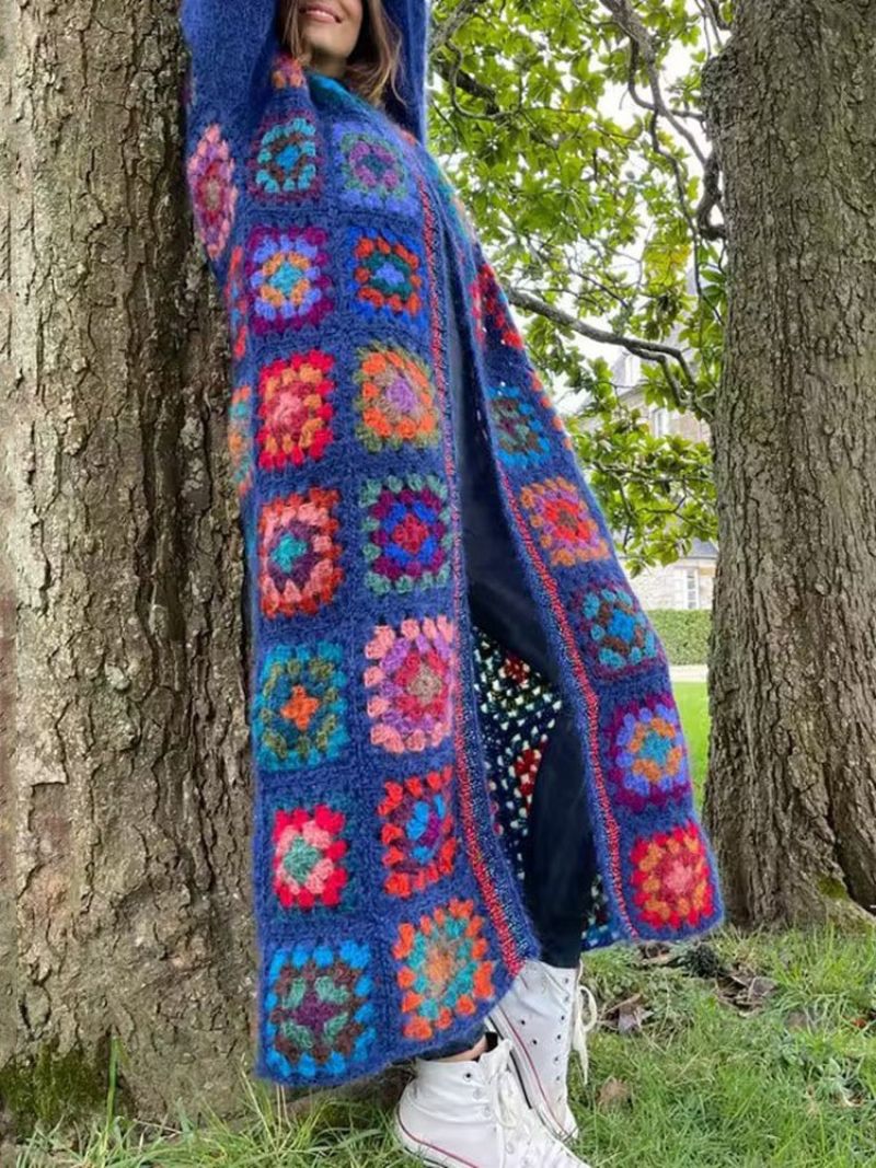 Patchwork Tyk Langærmet Lang Sweater