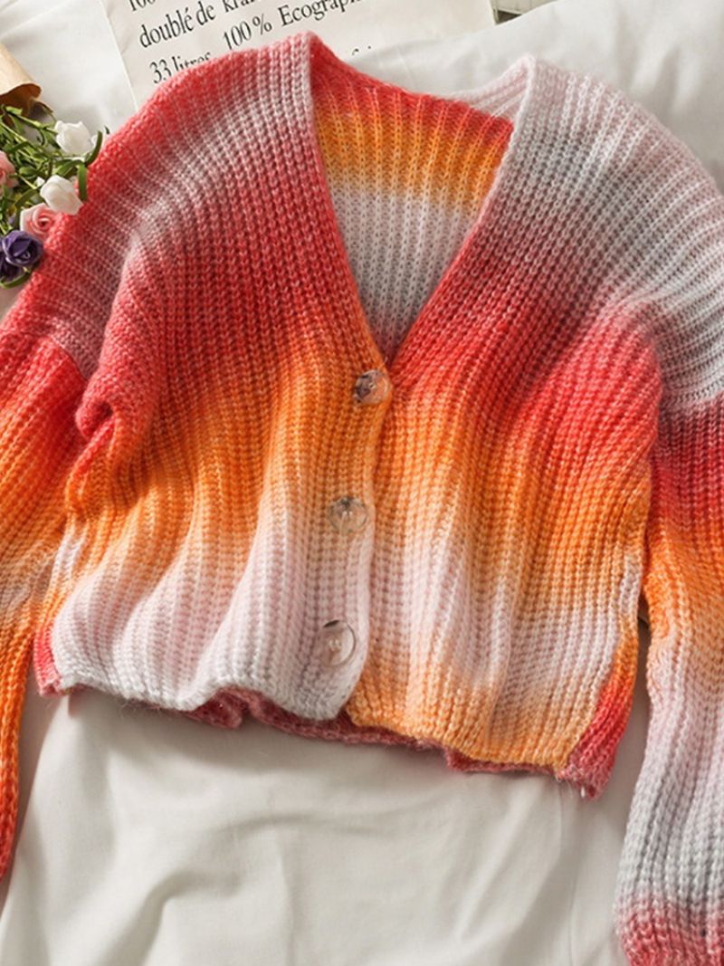 Tie-Dye Single-Breasted Regular Short Fall Sweater