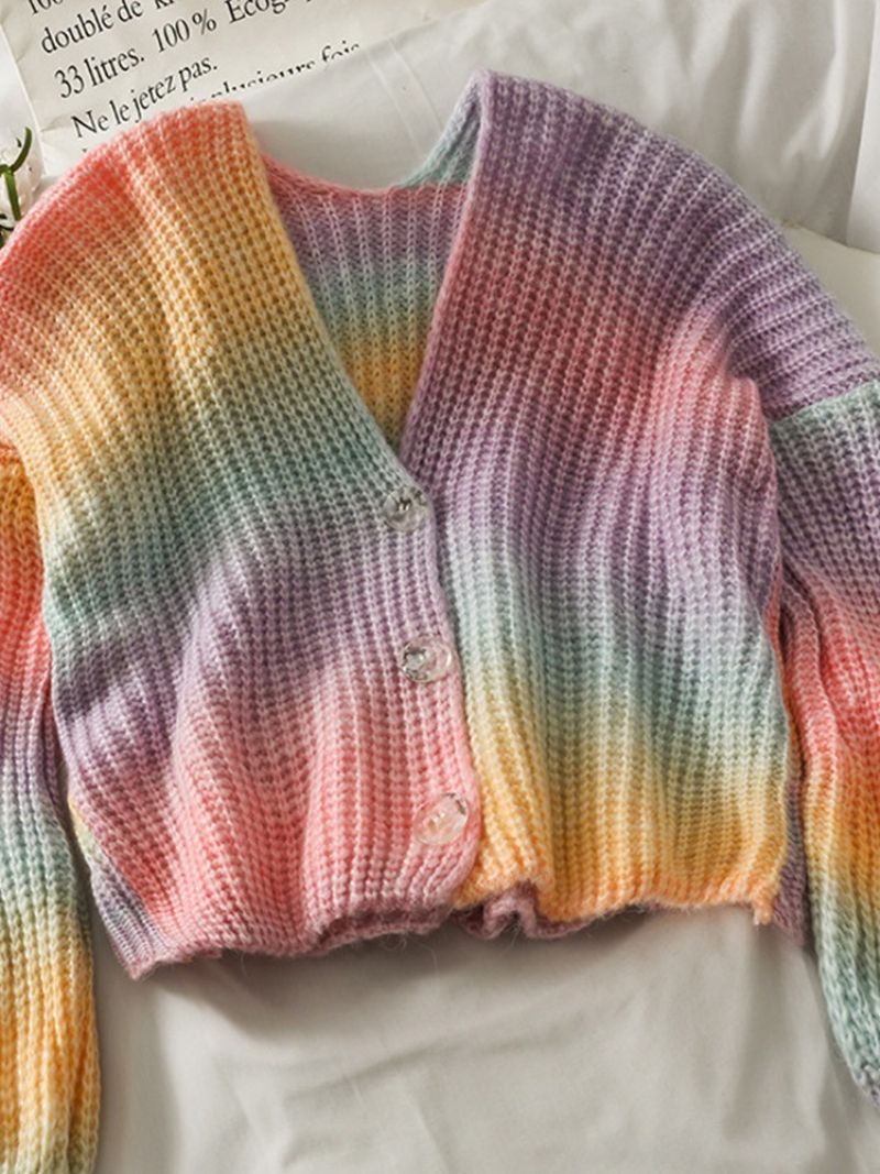 Tie-Dye Single-Breasted Regular Short Fall Sweater