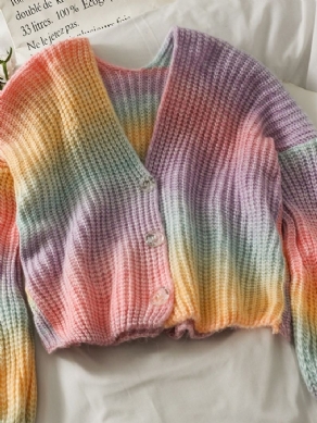 Tie-Dye Single-Breasted Regular Short Fall Sweater