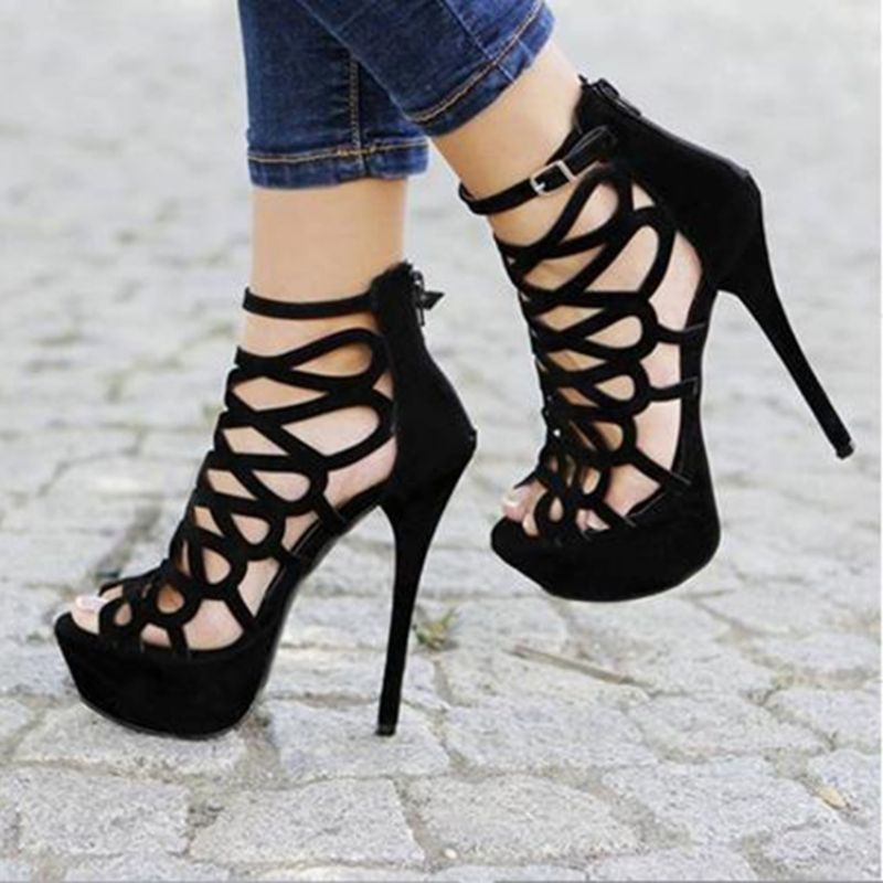 Black Butterfly Cut-Outs Stilethæl Peep Toe Sandaler