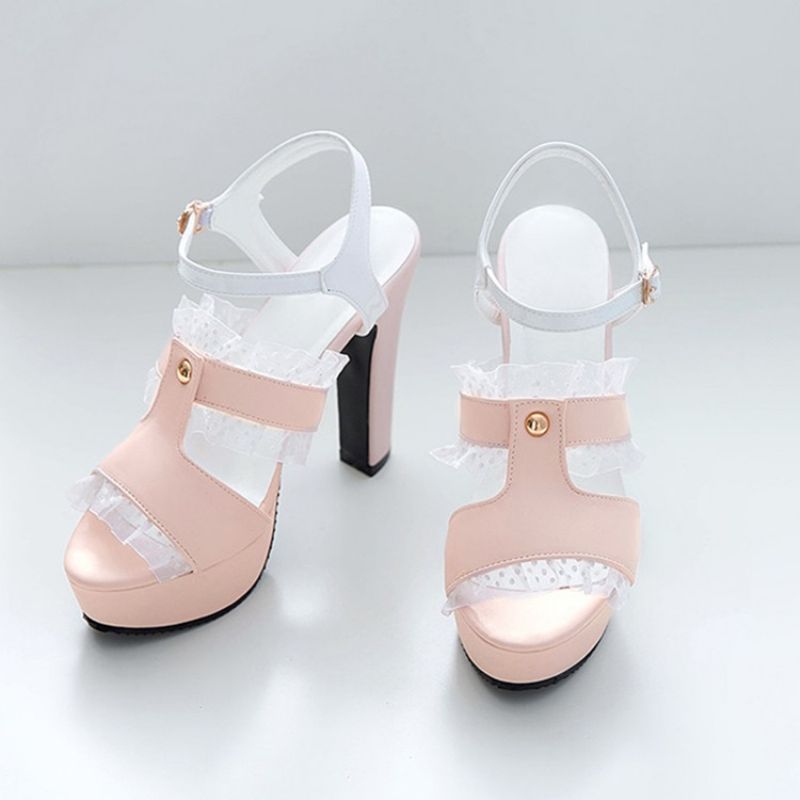 Buckle Peep Toe Chunky Heel Hule Sandaler