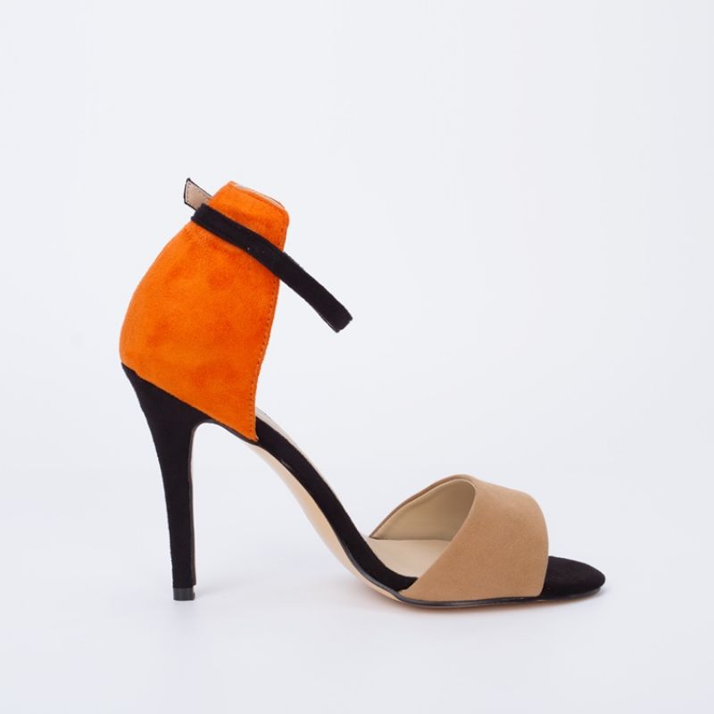 Sling Back Patchwork Orange Stiletter Sandaler