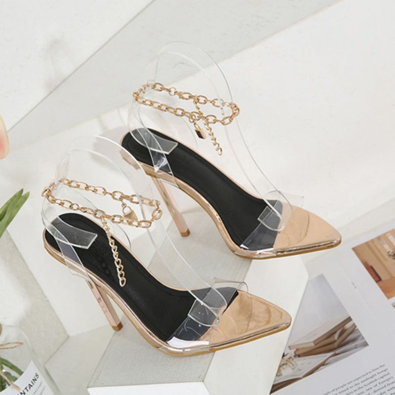 Slip-On Chunky Heel Pointed Toe Color Block Damesandaler