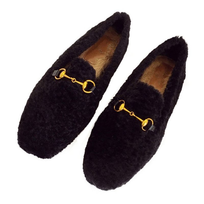 Faux Fur Block Hæl Rund Toe Slip-On Dame Flade sko