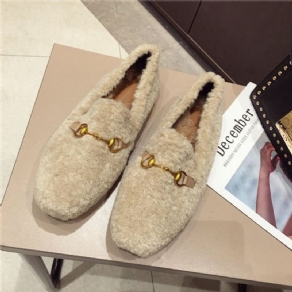 Faux Fur Block Hæl Rund Toe Slip-On Dame Flade sko