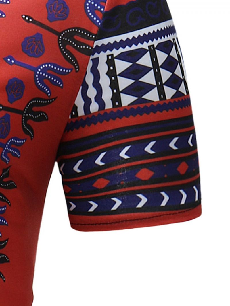 Afrikansk Mode Dashiki Print Slim Fit Scoop T-Shirt Til Mænd